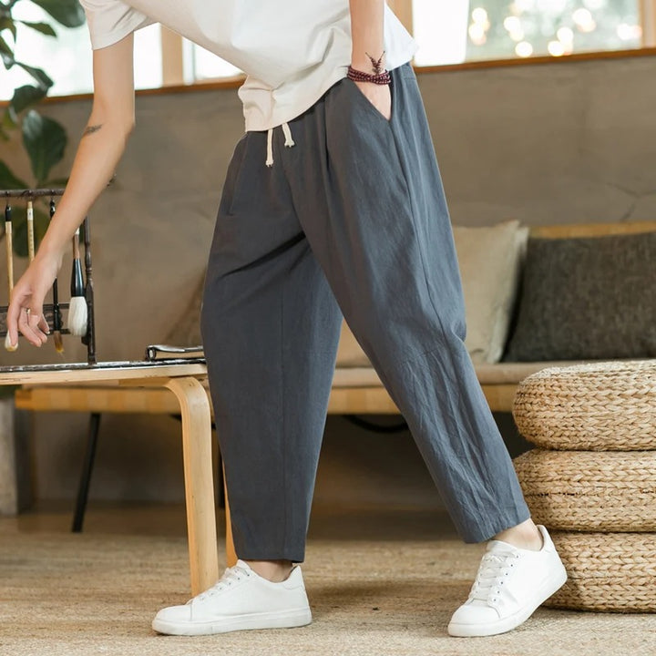 Loose fit cropped herrebukser med snøre