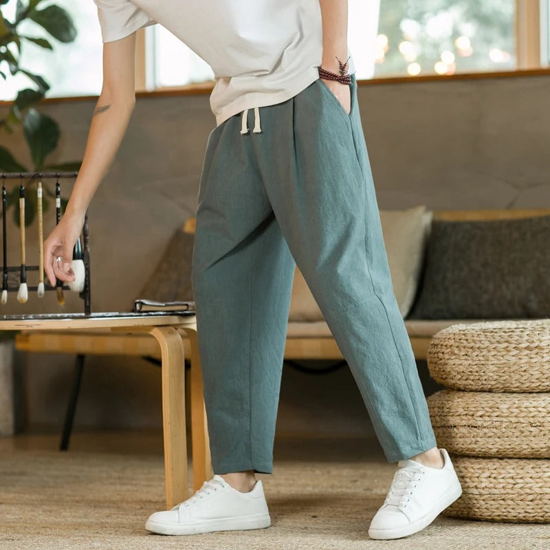 Loose fit cropped herrebukser med snøre