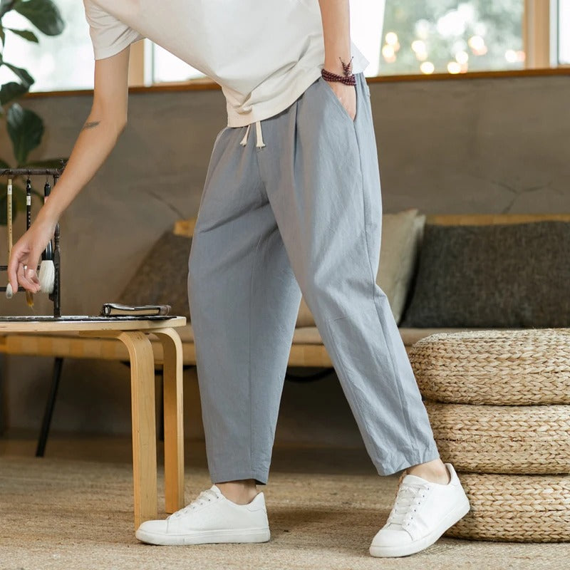 Loose fit cropped herrebukser med snøre