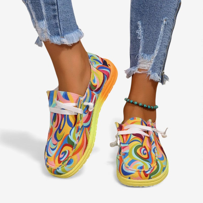 Mønstrede damesneakers med flad sål
