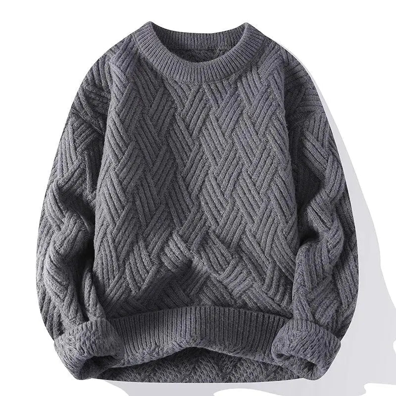 Mønstret herresweater med rund hals
