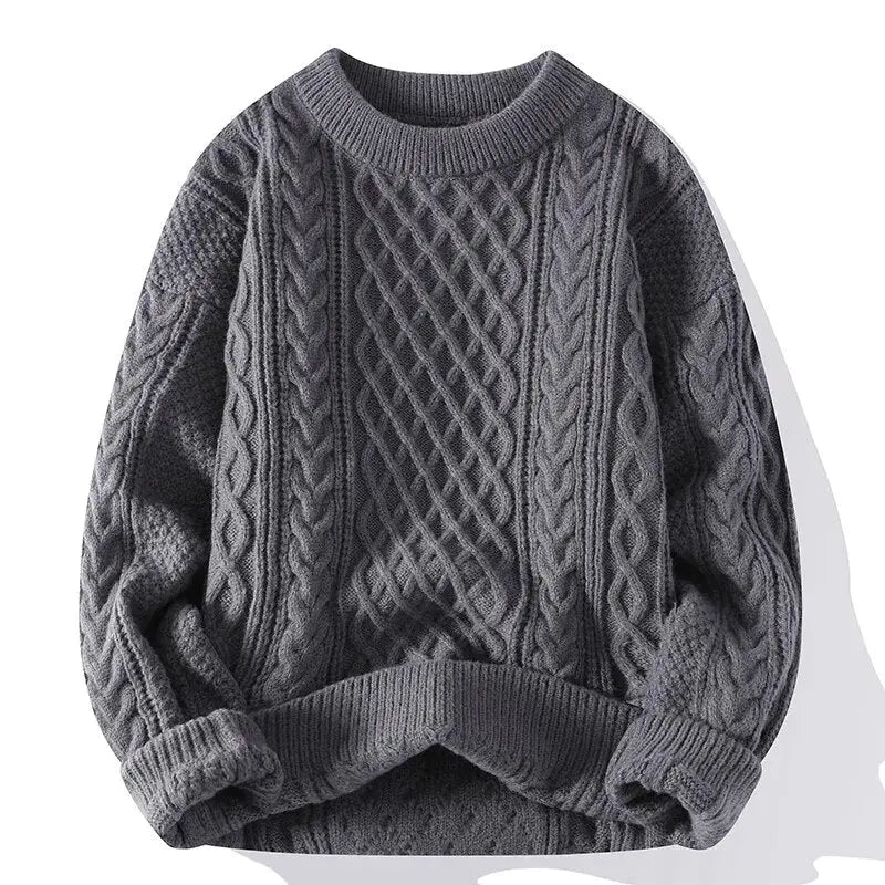 Mønstret herresweater med rund hals