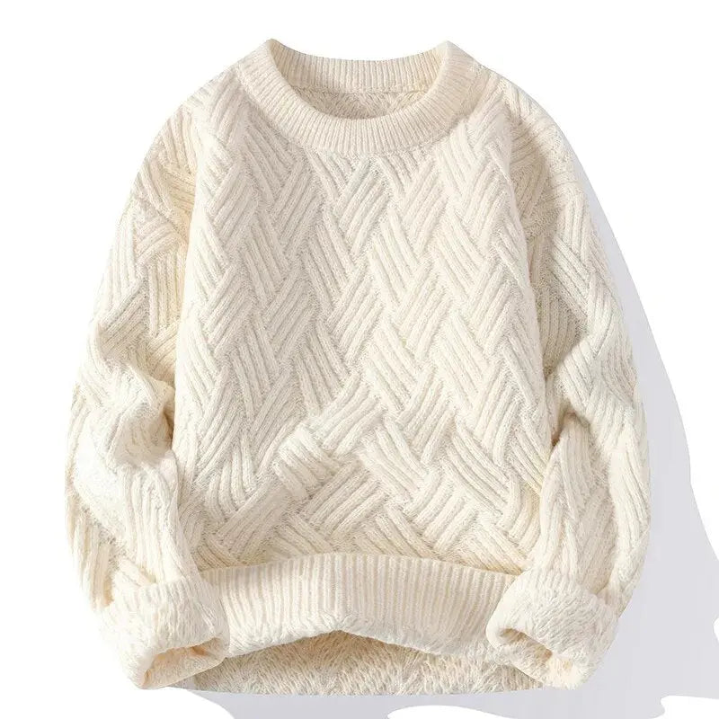 Mønstret herresweater med rund hals