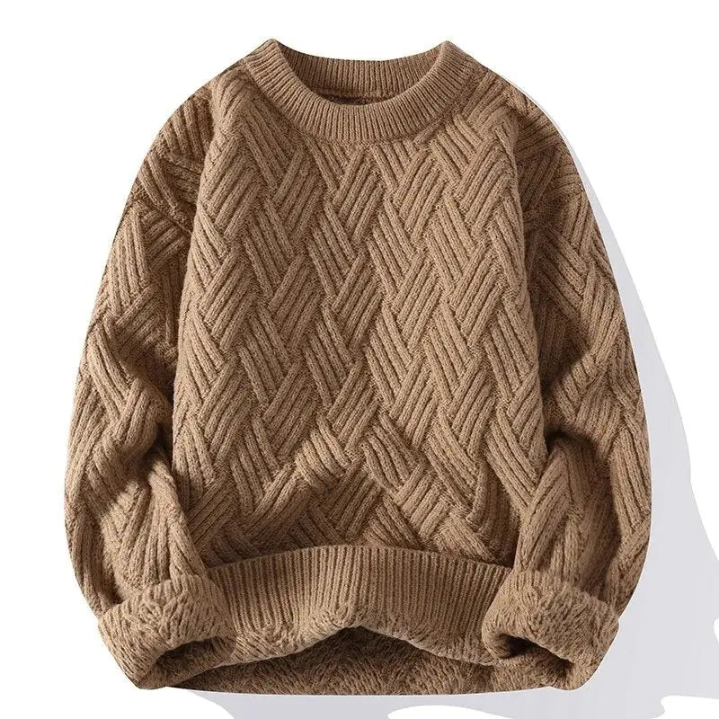 Mønstret herresweater med rund hals