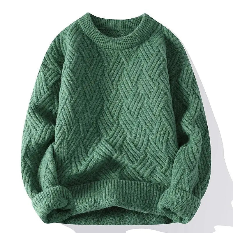Mønstret herresweater med rund hals