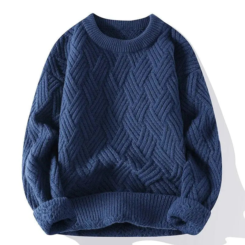 Mønstret herresweater med rund hals