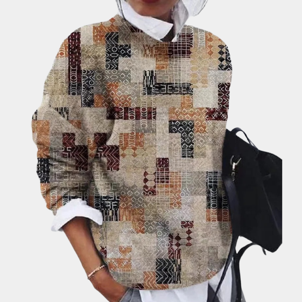 Mønstret sweater med rund hals til damer