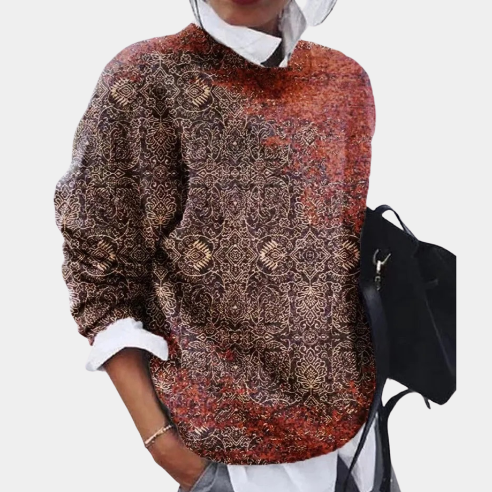 Mønstret sweater med rund hals til damer