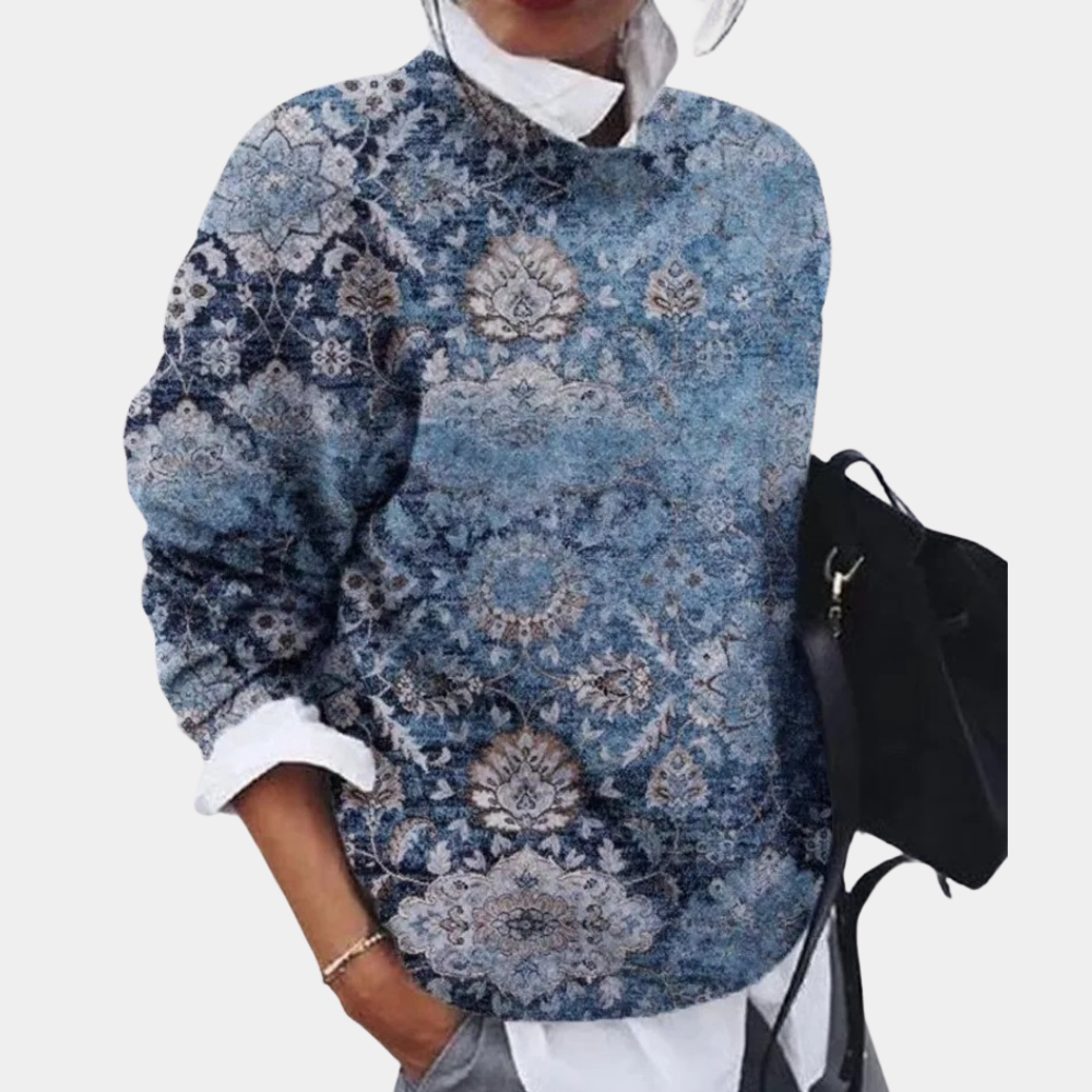 Mønstret sweater med rund hals til damer