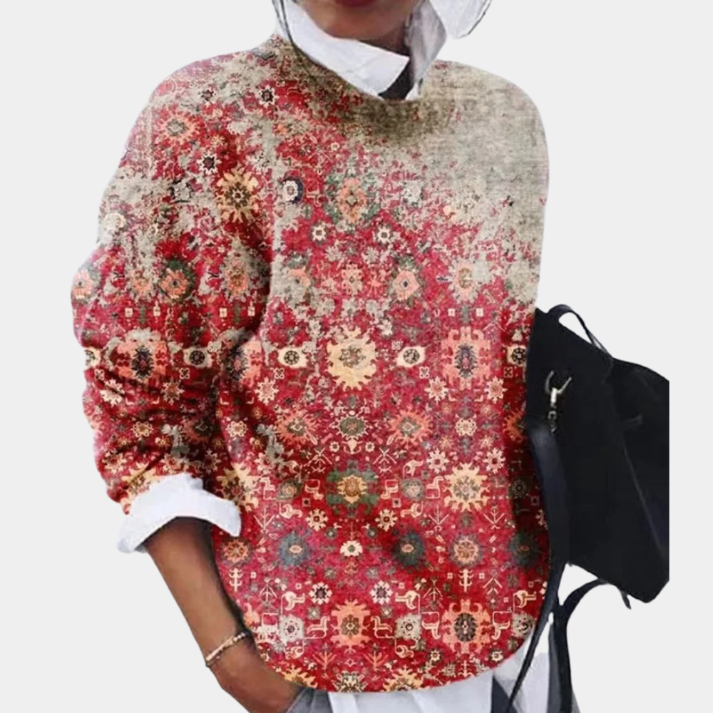 Mønstret sweater med rund hals til damer