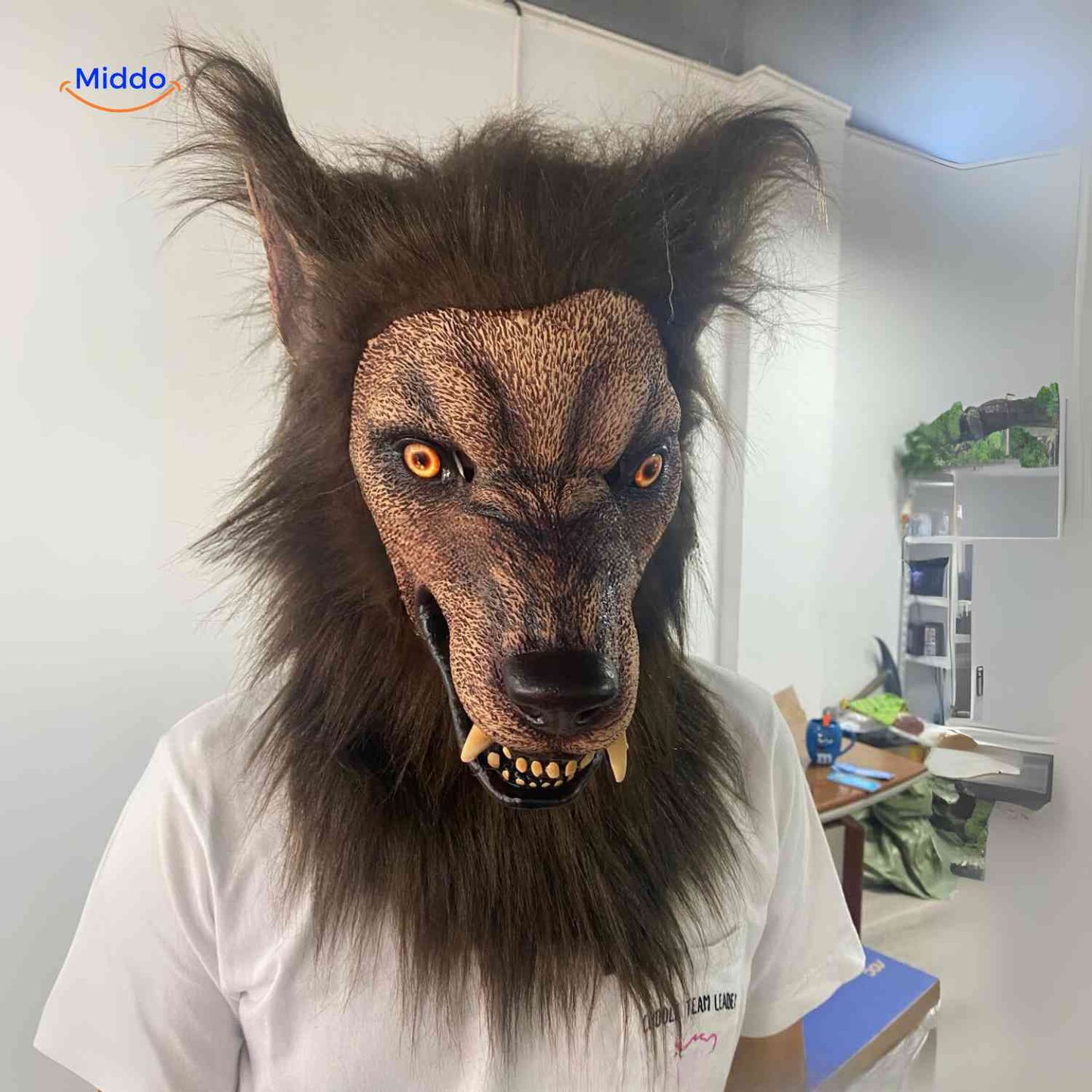 Maske | Latex-ulvehoved, lysende og ideel til halloween