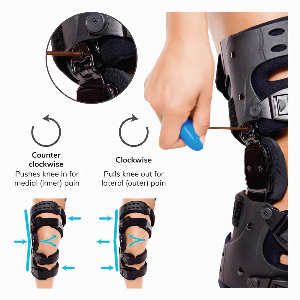 Medicinsk OA-aflastningsknæskinne | Unikompartimentel artroseortose | Varus/valgus-korrektion & ROM-kontrol | Medial & lateral aflastning | Justerbar bevægelsesvinkel