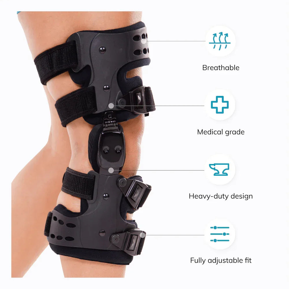 Medicinsk OA-aflastningsknæskinne | Unikompartimentel artroseortose | Varus/valgus-korrektion & ROM-kontrol | Medial & lateral aflastning | Justerbar bevægelsesvinkel