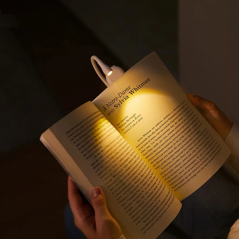 Mini-boglampe - Bærbart clip-on natlys med USB-opladning, dæmpbar LED til soveværelse, øjenbeskyttelse og camping - 360° flip-clip-boglampe