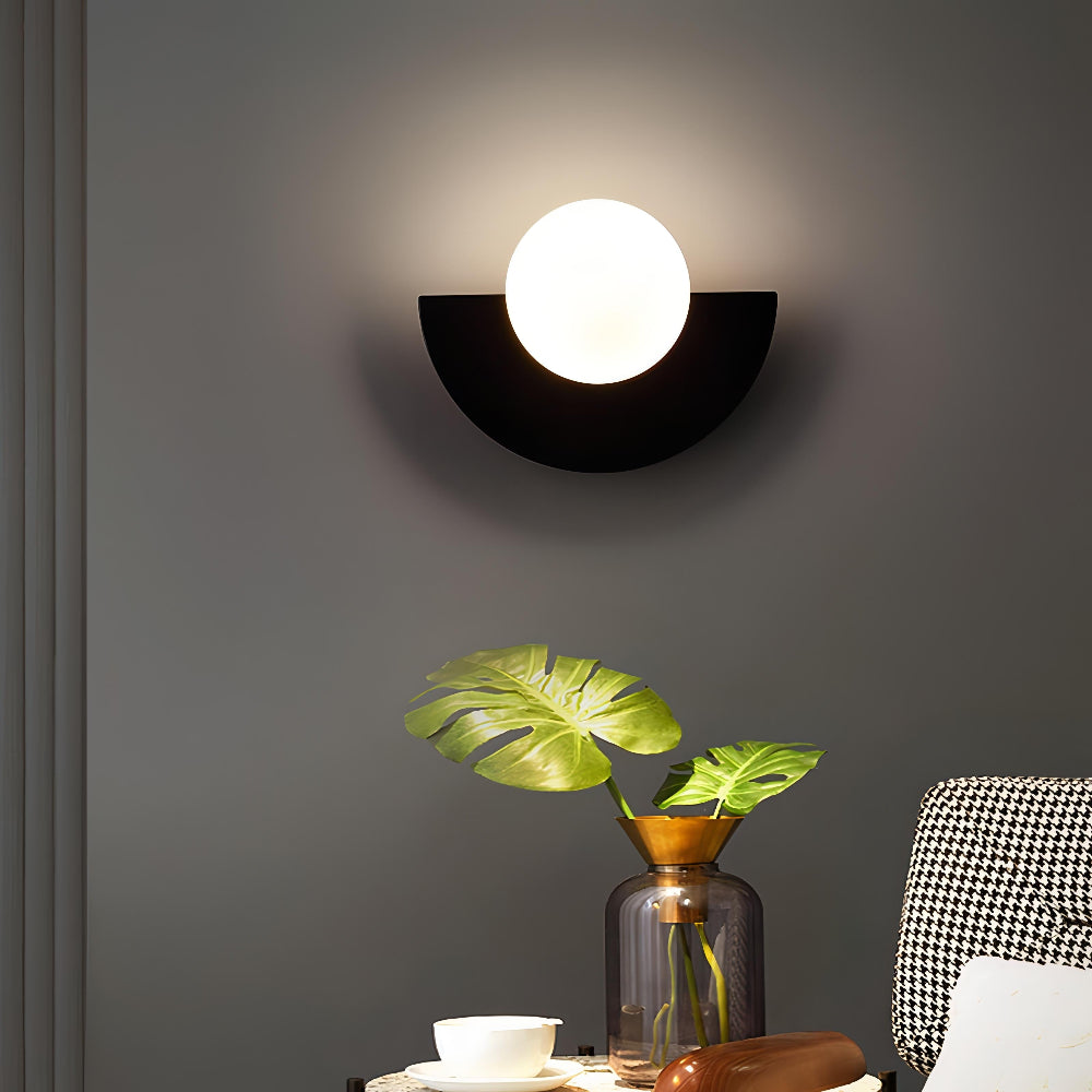 Modern Black Half Moon Wall Lamp - Frosted Glass LED Indoor Light