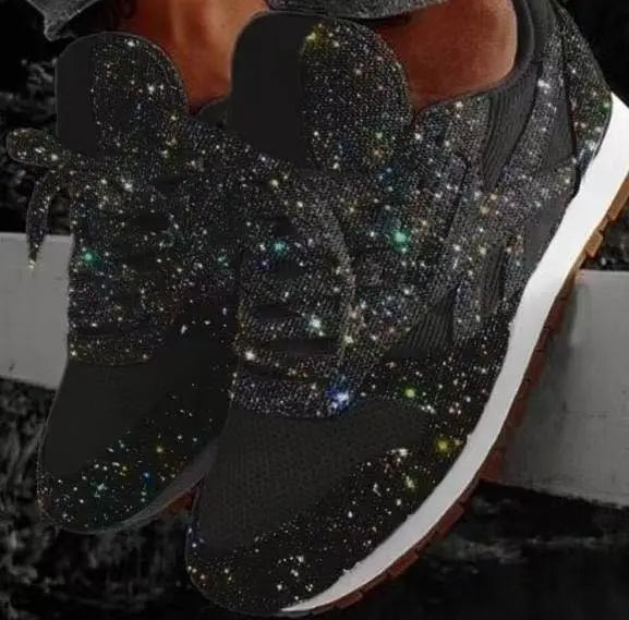 Moderne hverdags-sneakers med glimmer til damer
