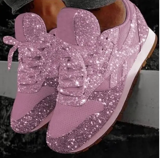 Moderne hverdags-sneakers med glimmer til damer