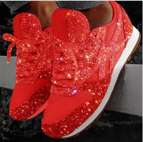 Moderne hverdags-sneakers med glimmer til damer