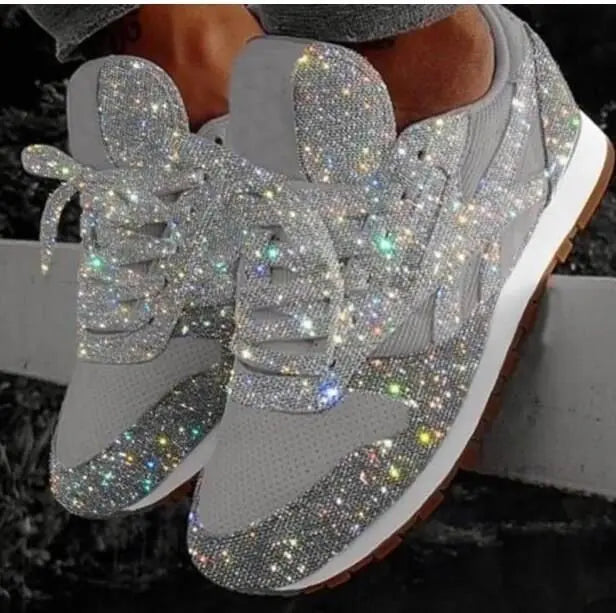 Moderne hverdags-sneakers med glimmer til damer