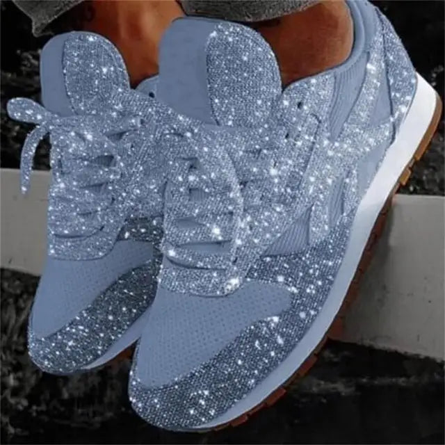 Moderne hverdags-sneakers med glimmer til damer