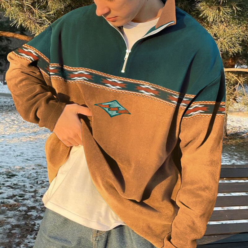 Moderne pullover med høj krave og halv lynlås