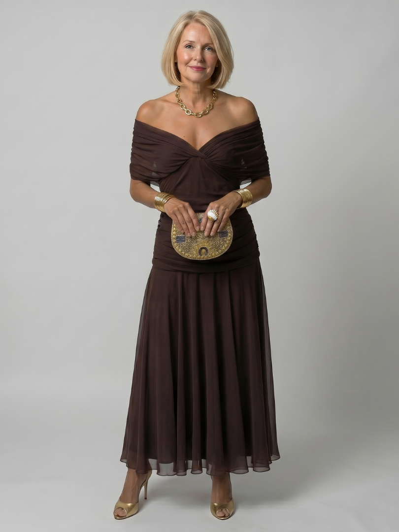 Off-shoulder maxikjole til damer