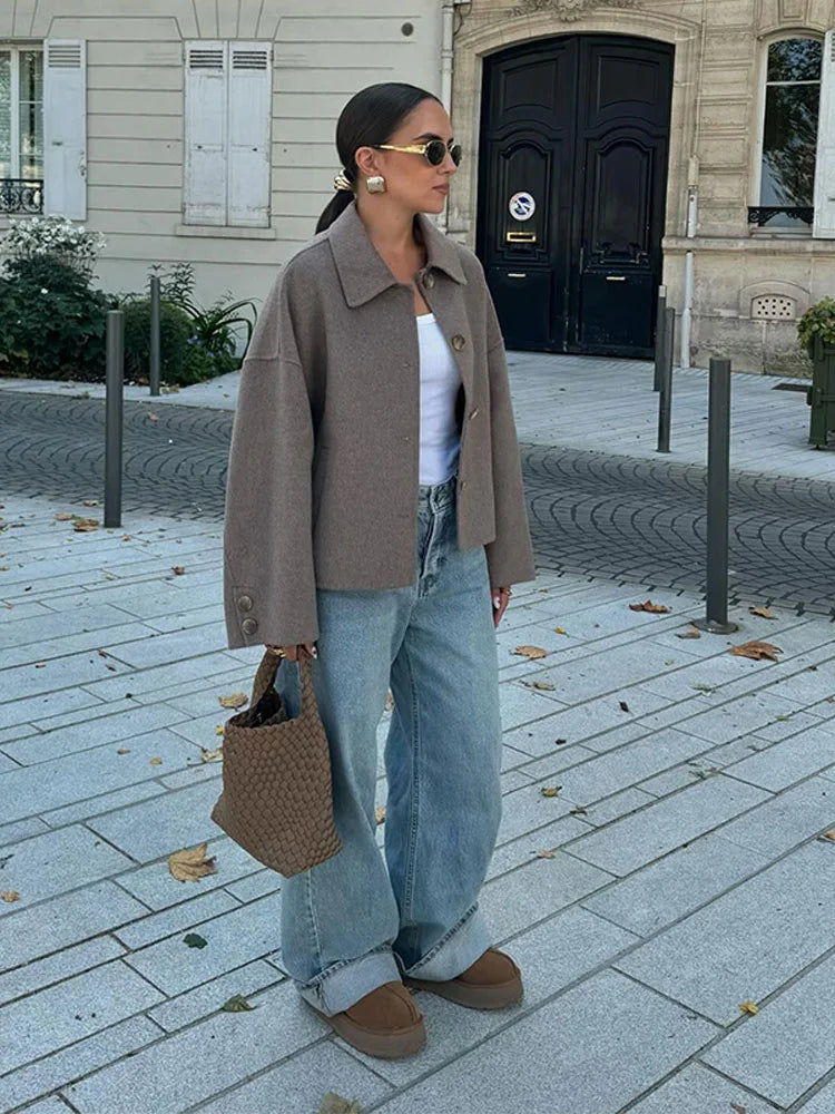 Oversized cropped jakke til damer