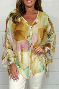 Oversized damebluse med abstrakt print