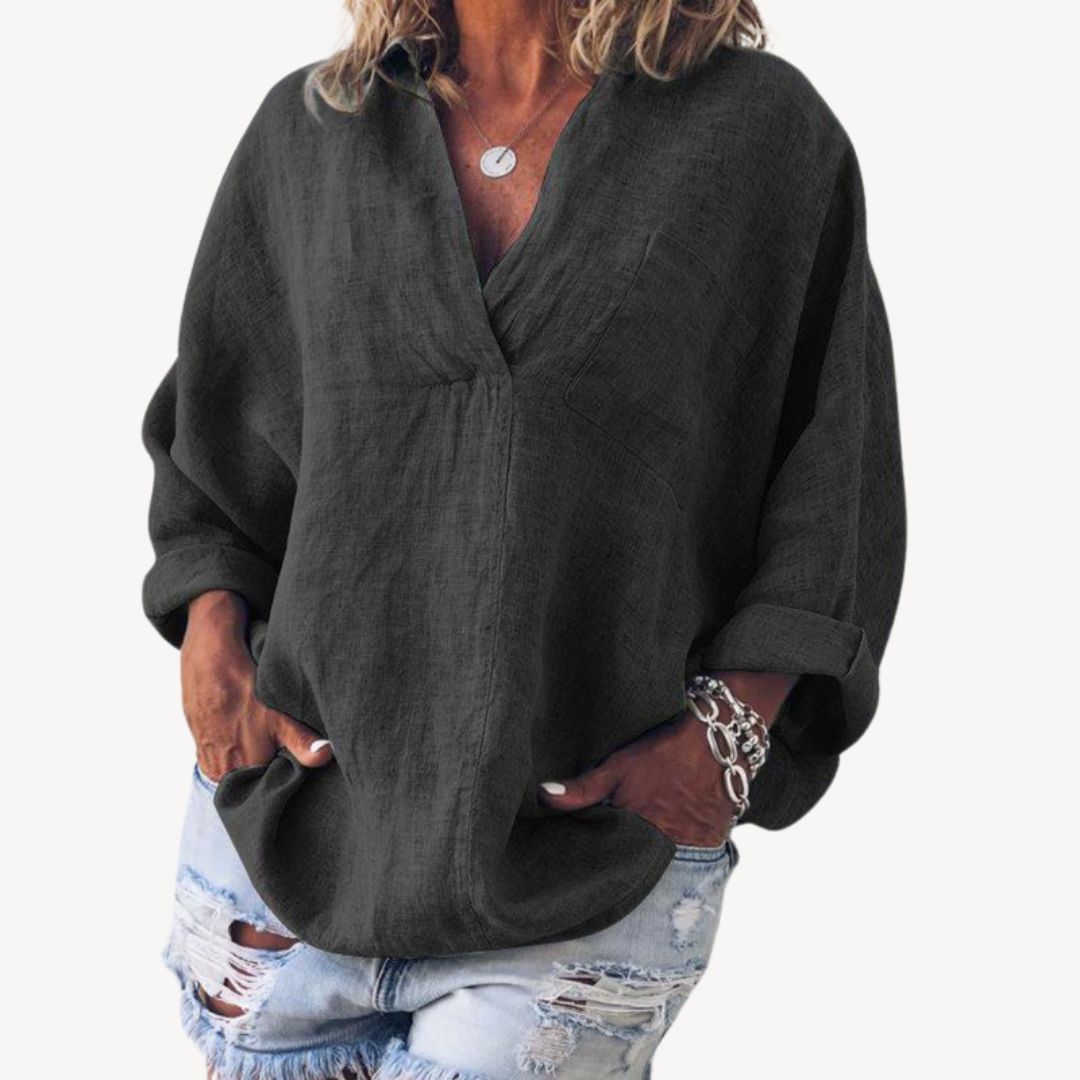 Oversized damebluse med V-udskæring