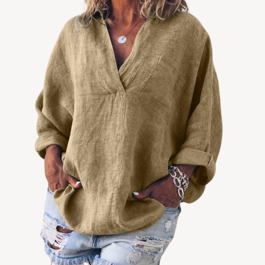 Oversized damebluse med V-udskæring