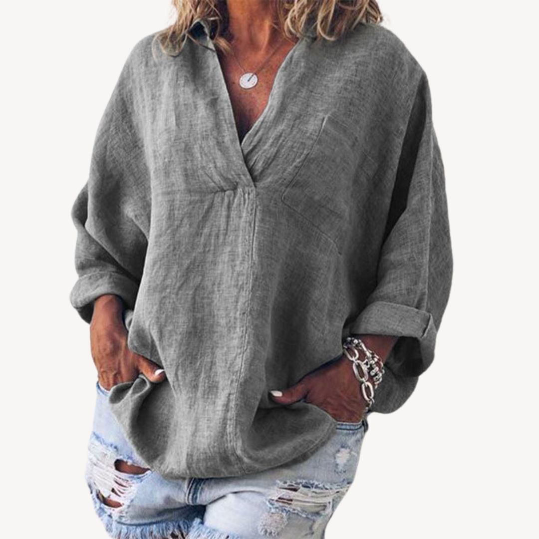 Oversized damebluse med V-udskæring