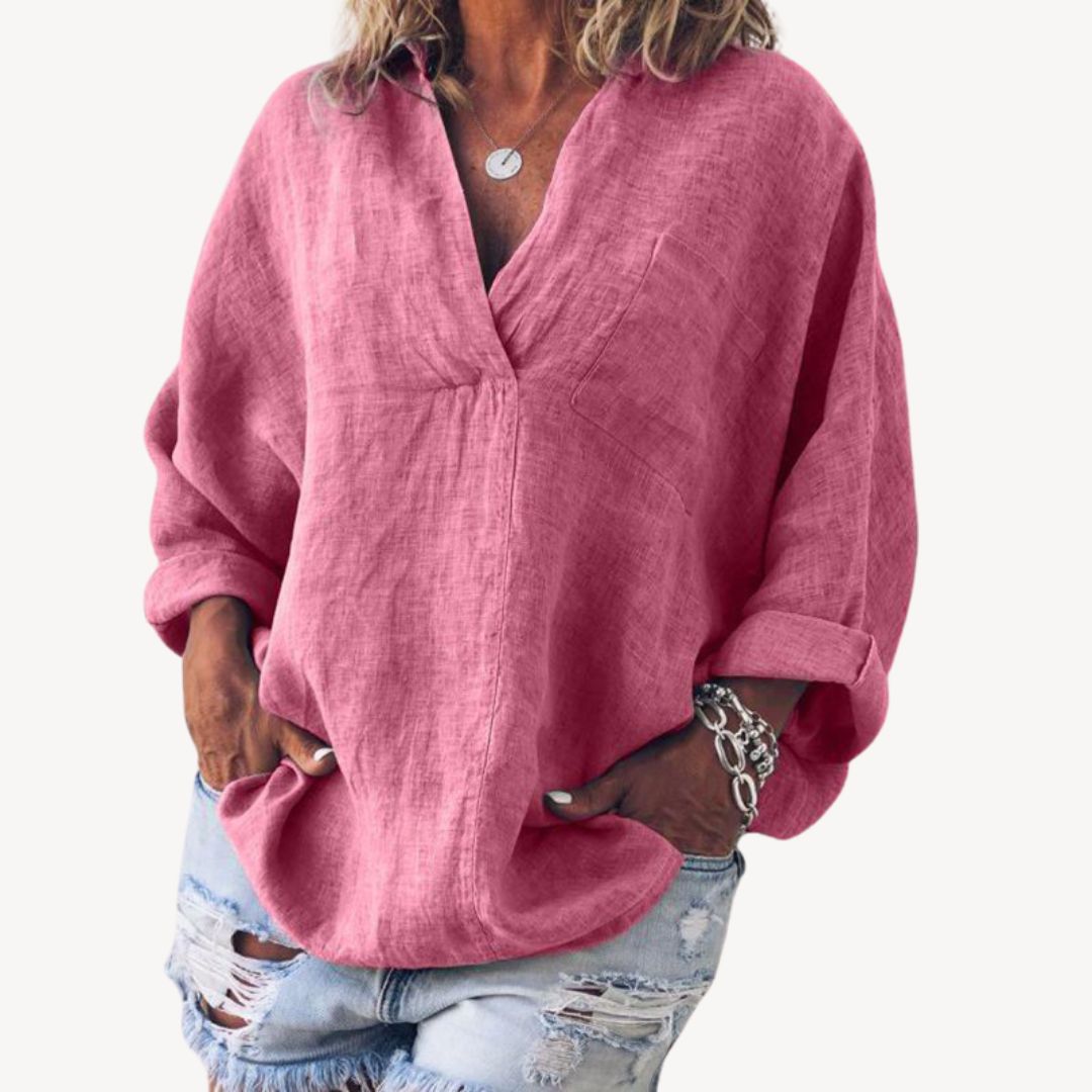 Oversized damebluse med V-udskæring