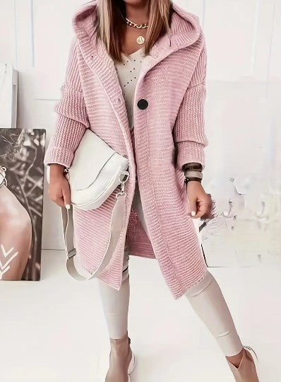 Oversized damecardigan med hætte