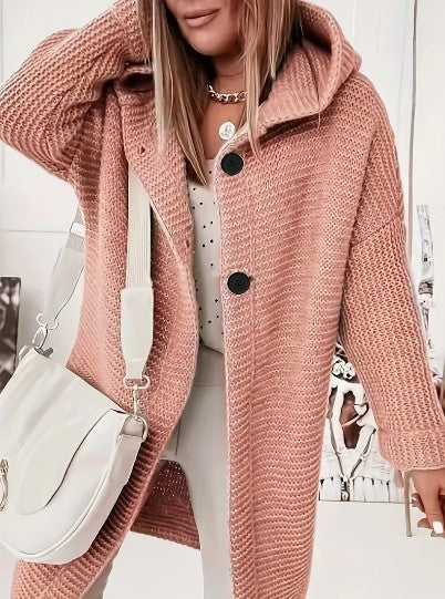 Oversized damecardigan med hætte