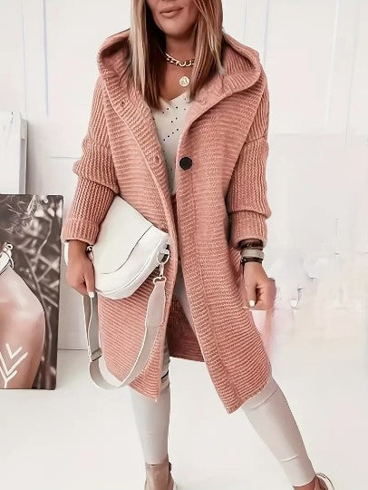 Oversized damecardigan med hætte