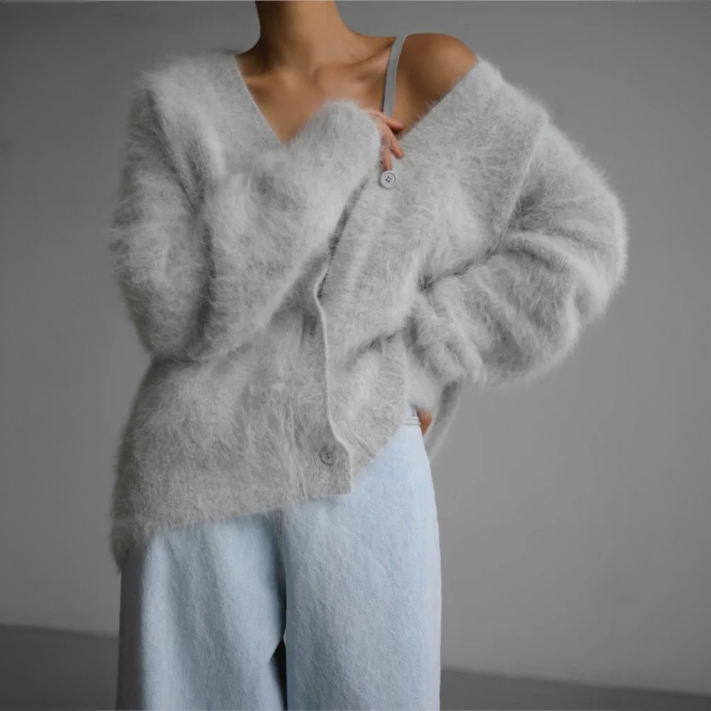 Oversized damecardigan med knapper