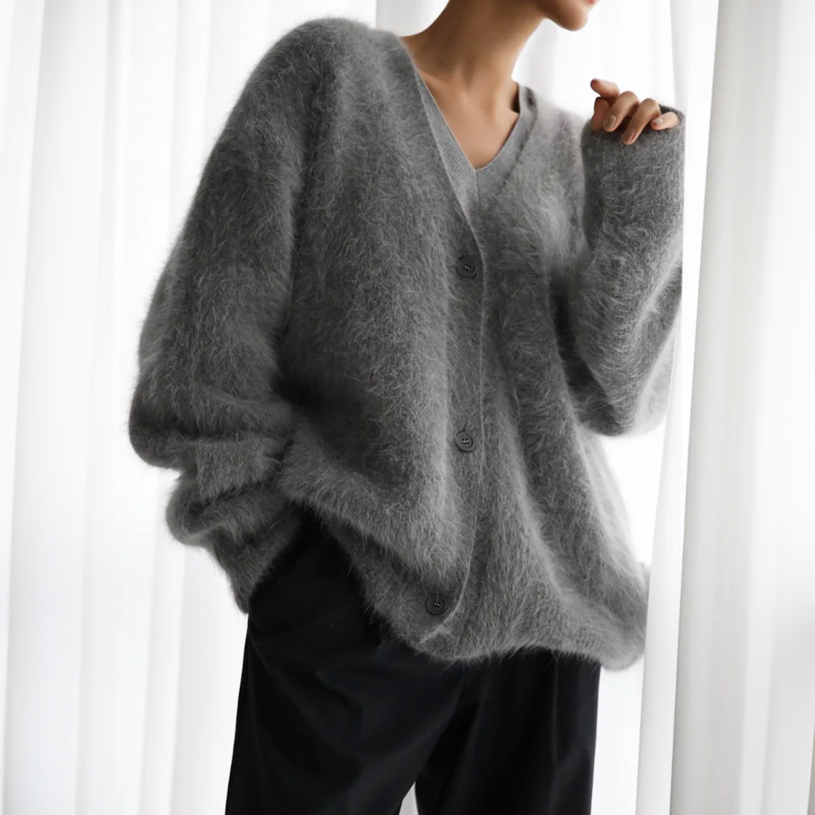 Oversized damecardigan med knapper