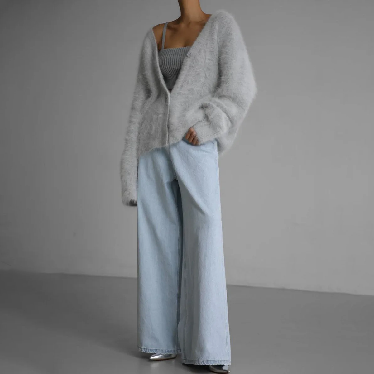 Oversized damecardigan med knapper