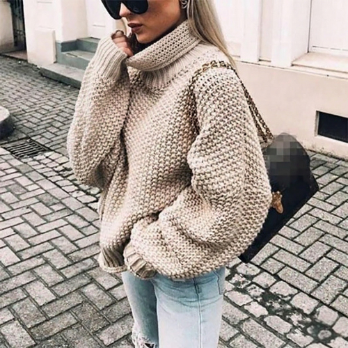 Oversized grovstrikket rullekravesweater til damer
