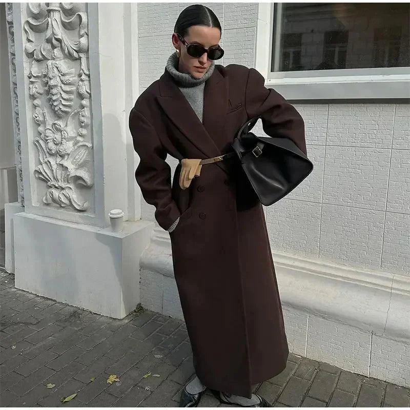 Oversized lang frakke til damer - Dobbeltradet