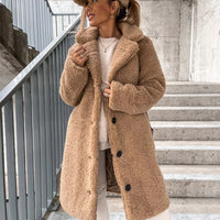 Oversized lang teddyfrakke til damer