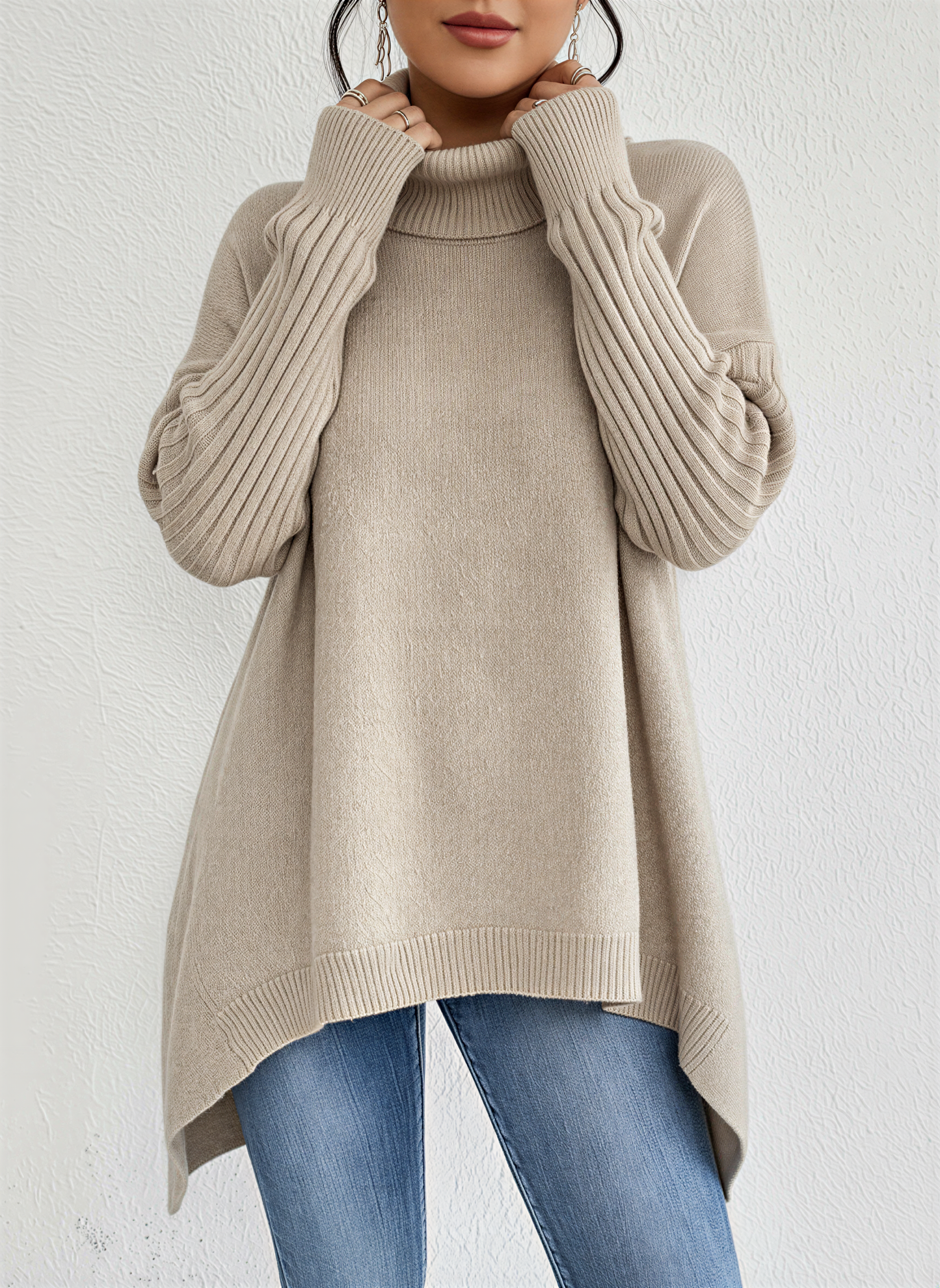 Oversized rullekravesweater til damer
