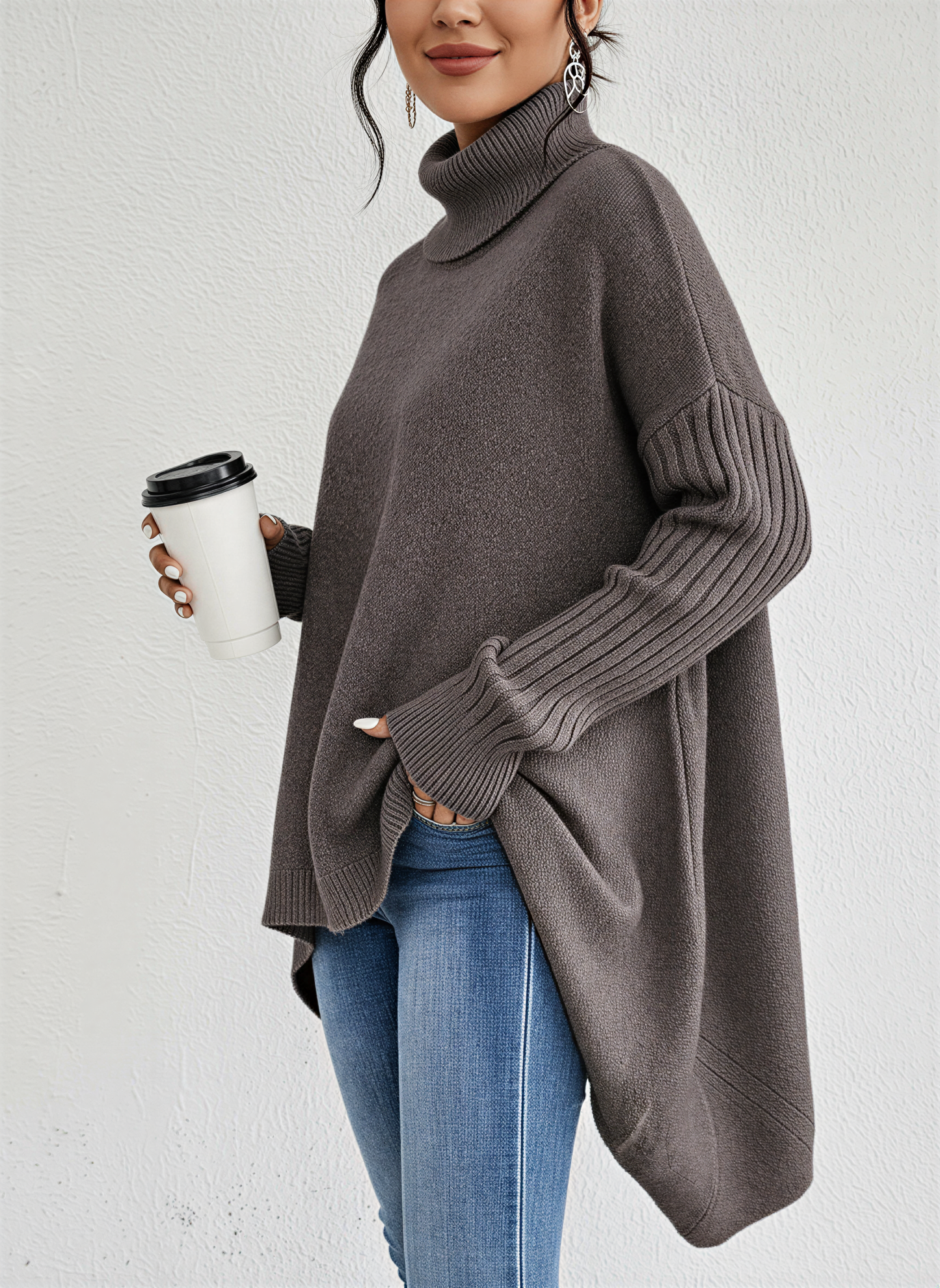 Oversized rullekravesweater til damer