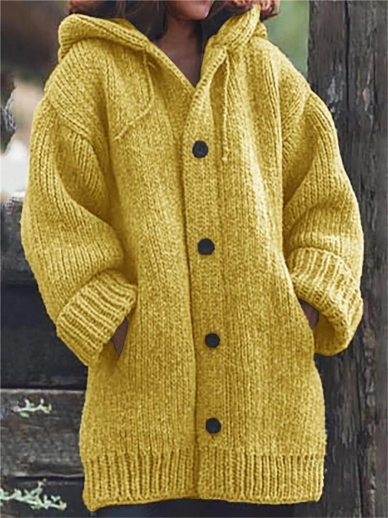Oversized strikcardigan med hætte til damer