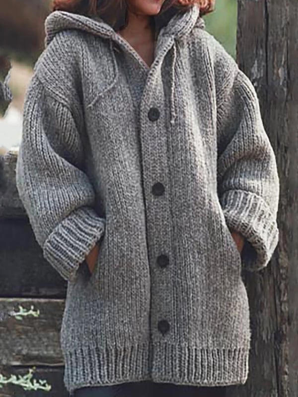 Oversized strikcardigan med hætte til damer