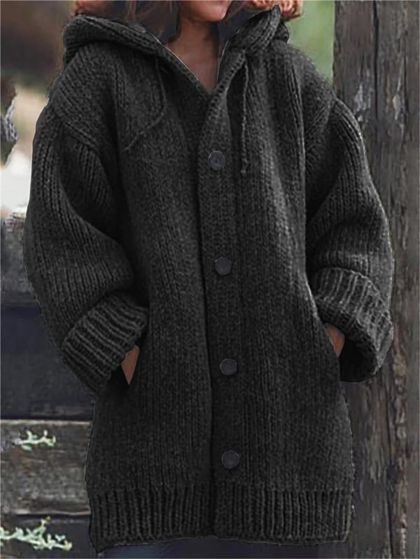 Oversized strikcardigan med hætte til damer