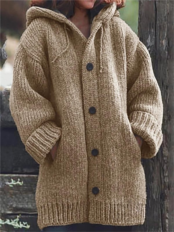 Oversized strikcardigan med hætte til damer