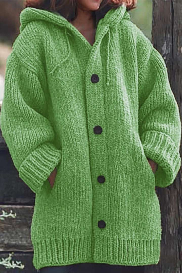 Oversized strikcardigan med hætte til damer