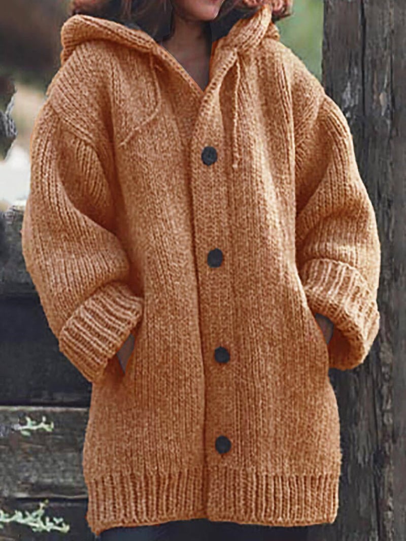 Oversized strikcardigan med hætte til damer