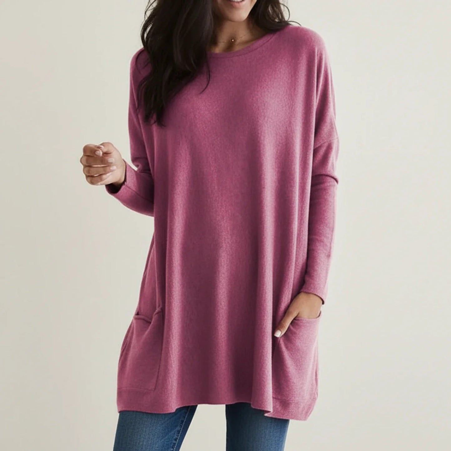Oversized strikkjole med lommer til damer